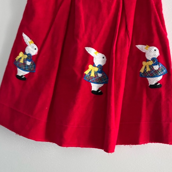 Vintage 2t Red Corduroy Dress with Bunny Appliques - Picture 3 of 4